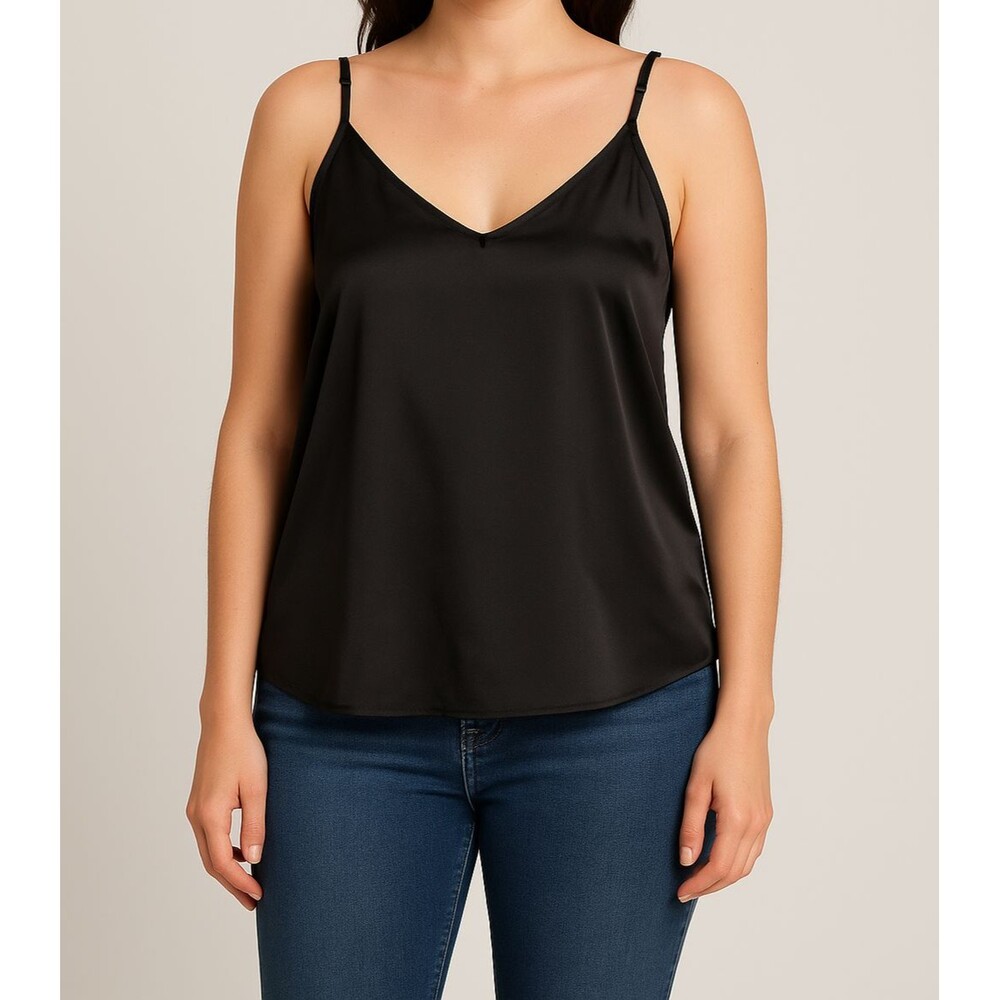 Lulus Women’s XL Black Satin Cami Tank Top Adjustable Straps‎ Pre-Owned